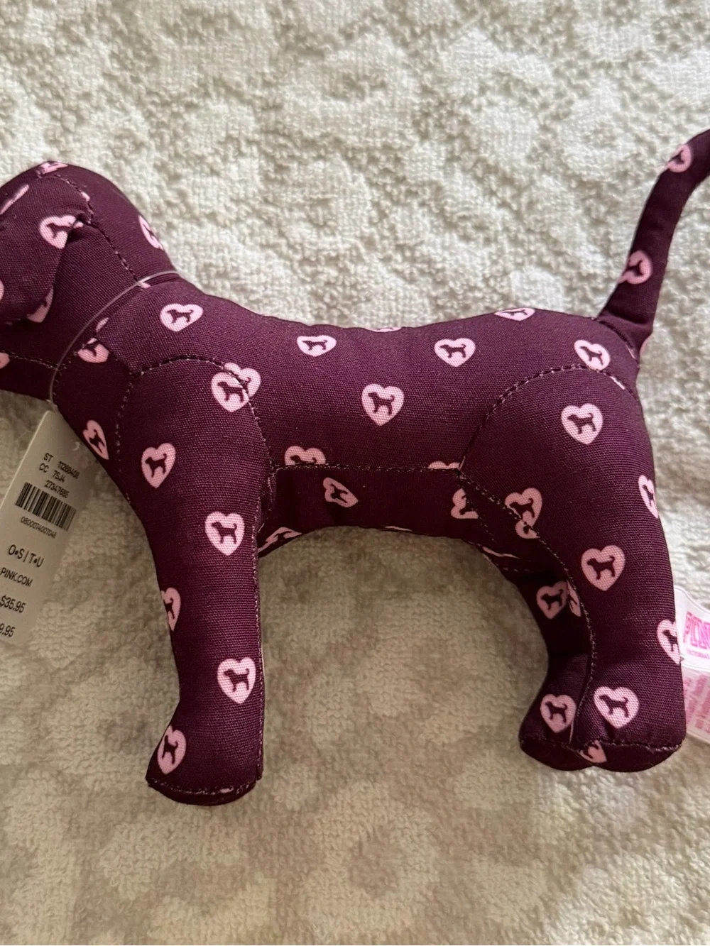 PINK Victoria's Secret Purple Plush Dog Toy with Pink Heart Motif